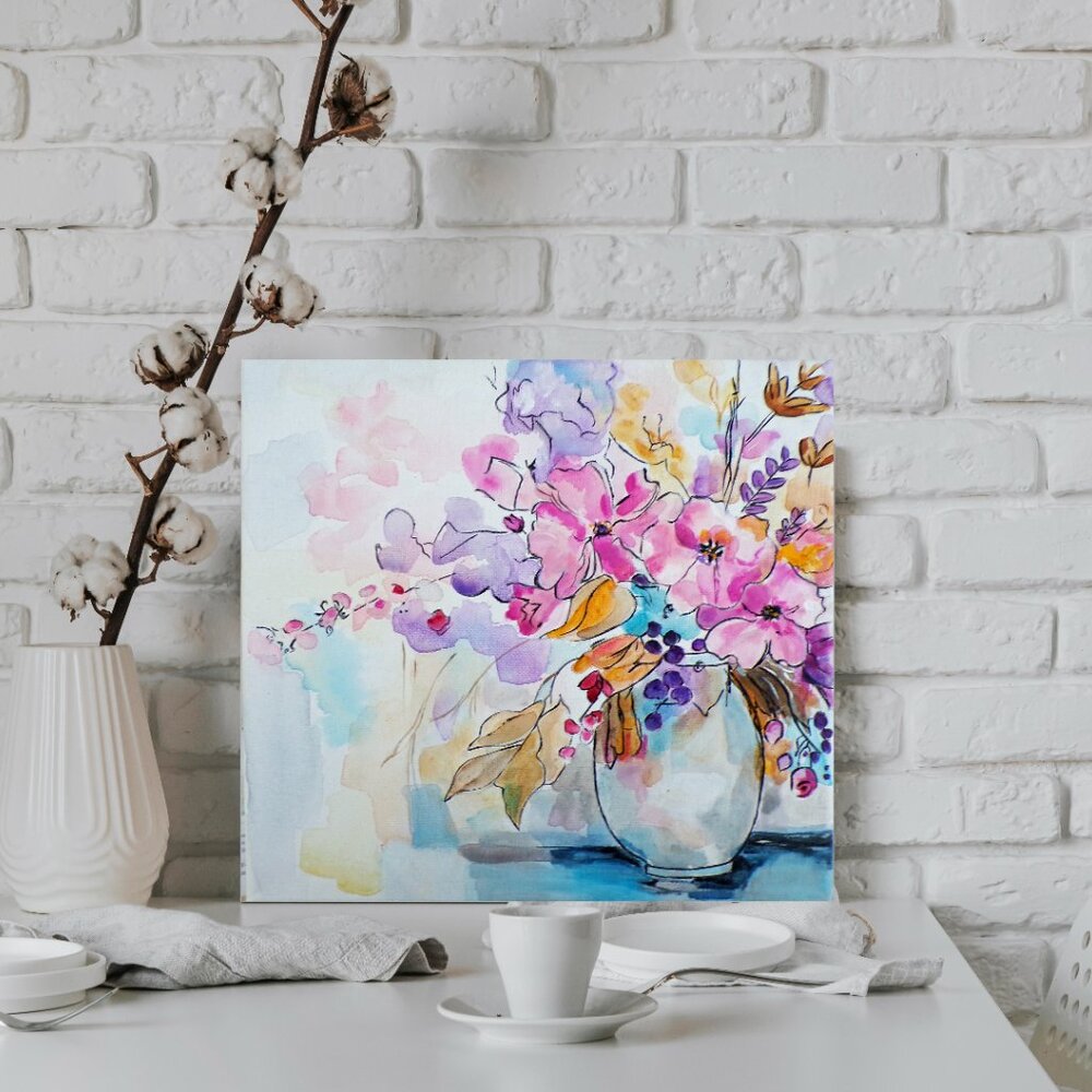 Floral Vase Wall Art Contemporary Floral Painting - Picture 2 of 4